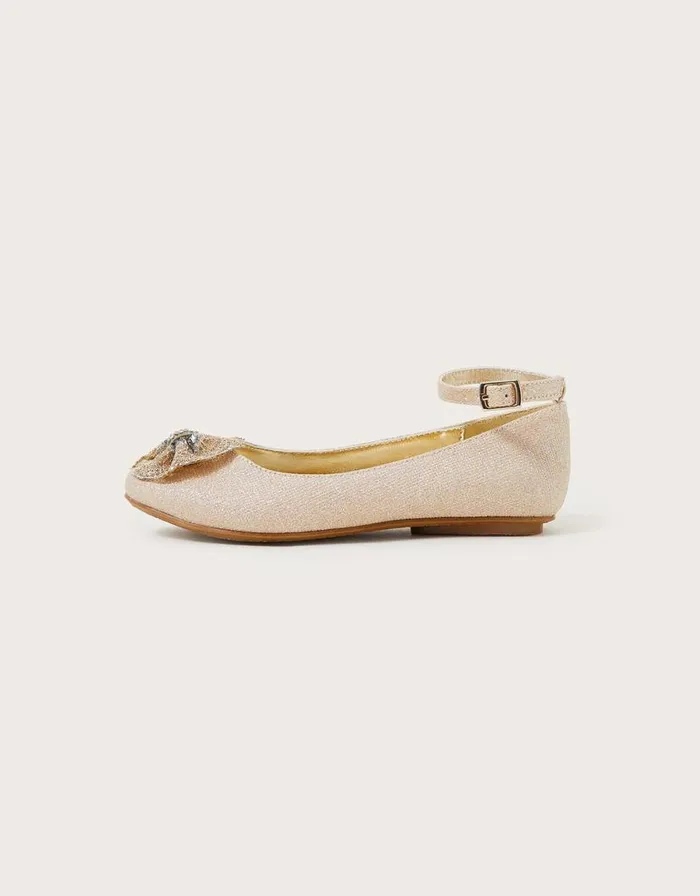 Monsoon Polly Shimmer Bow Ballerina Flats Gold Children Partywear Monsoon Polly Shimmer Bow Ballerina Flats Gold Children Partywear