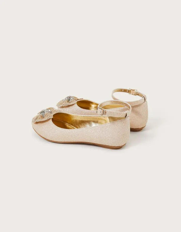 Monsoon Polly Shimmer Bow Ballerina Flats Gold Children Partywear Monsoon Polly Shimmer Bow Ballerina Flats Gold Children Partywear