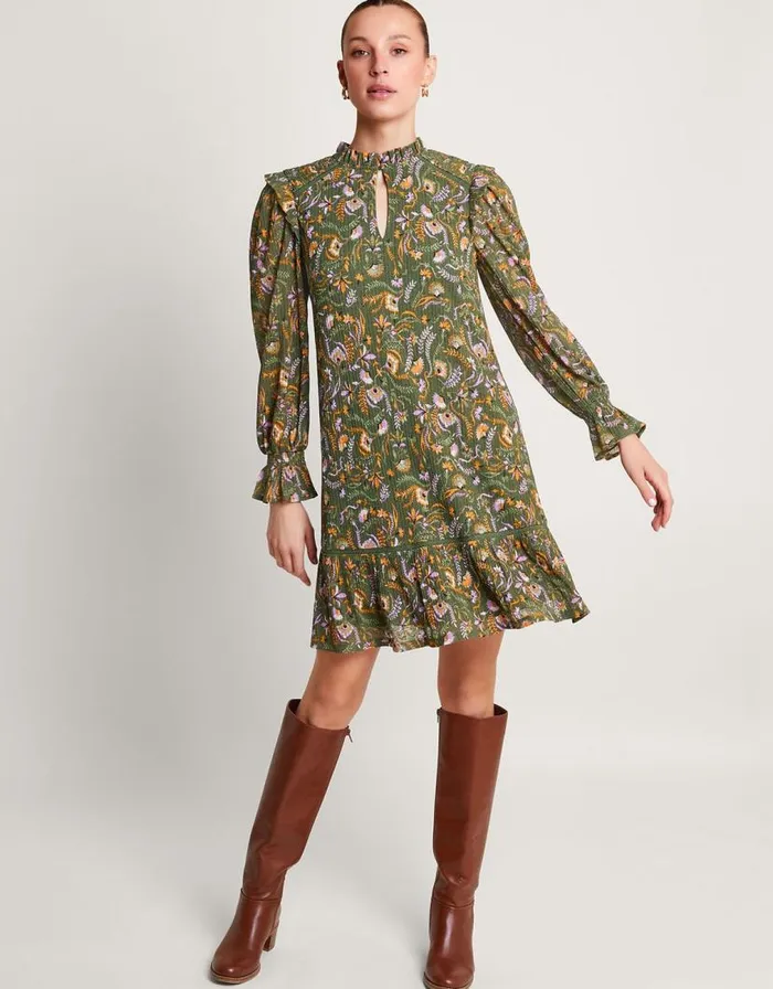 Monsoon Print Short Dress Green Women Work Dresses