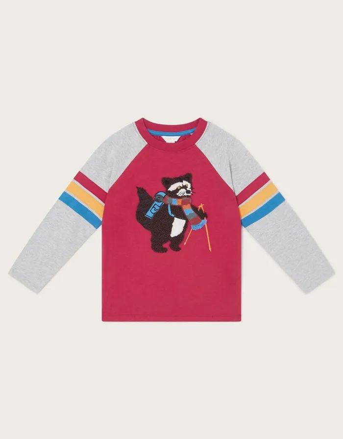 Monsoon Raccoon Raglan TShirt Red Children Tops and Tshirts