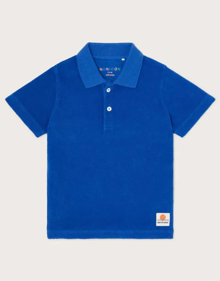 Monsoon Ride The Wave Terry Polo Shirt Blue Children Casualwear Collection