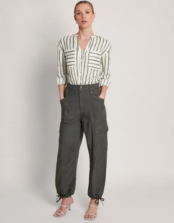 Monsoon Santana Stripe Linen Shirt Green Women Tops and Blouses