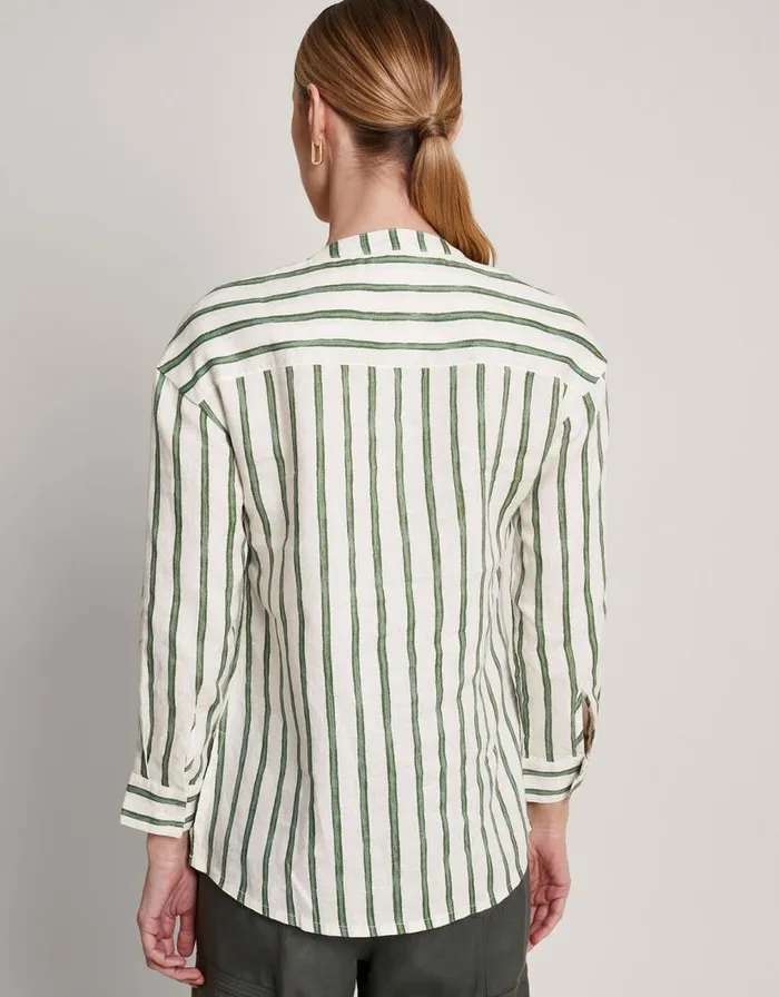 Monsoon Santana Stripe Linen Shirt Green Women Tops and Blouses