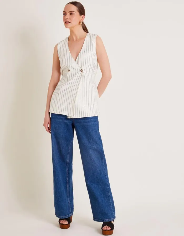 Monsoon Sara Stripe Waistcoat Ivory Women Tops and Blouses Monsoon Sara Stripe Waistcoat Ivory Women Tops and Blouses