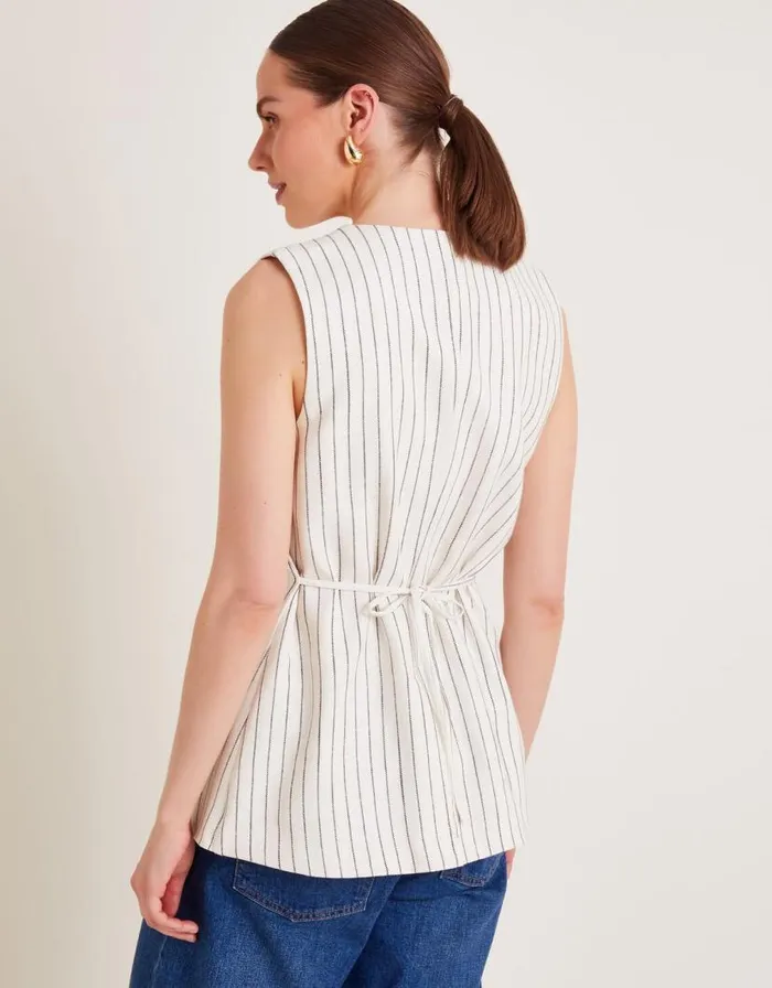 Monsoon Sara Stripe Waistcoat Ivory Women Tops and Blouses Monsoon Sara Stripe Waistcoat Ivory Women Tops and Blouses