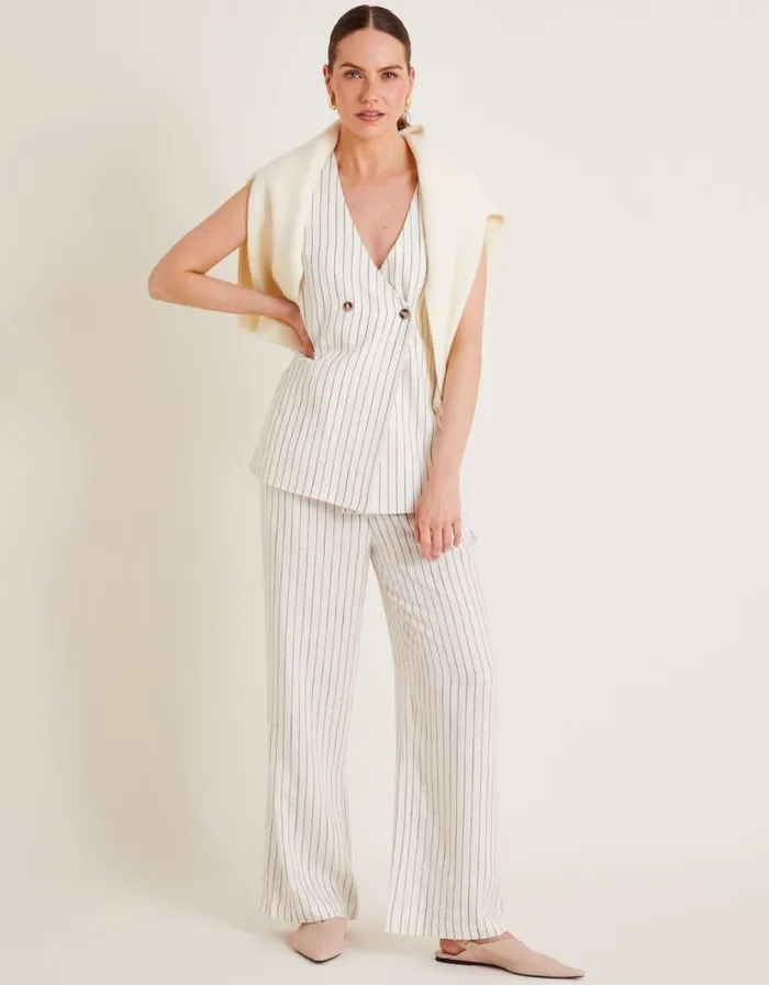 Monsoon Sara Stripe Waistcoat Ivory Women Tops and Blouses Monsoon Sara Stripe Waistcoat Ivory Women Tops and Blouses