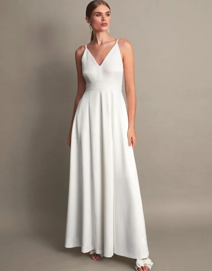 Monsoon Sarah Satin Bridal Dress Ivory Women Work Dresses