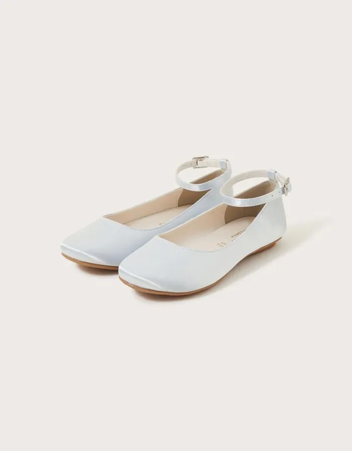 Monsoon Satin Ballerina Flats Blue Children Partywear