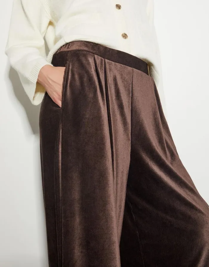 Monsoon Shay Rib Velour Wide Leg Trousers Brown Women Casualwear Monsoon Shay Rib Velour Wide Leg Trousers Brown Women Casualwear