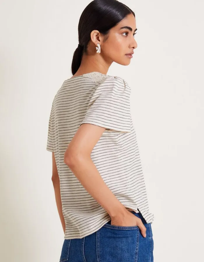 Monsoon Shay Stripe Lace TShirt Ivory Women Tops and Blouses Monsoon Shay Stripe Lace TShirt Ivory Women Tops and Blouses