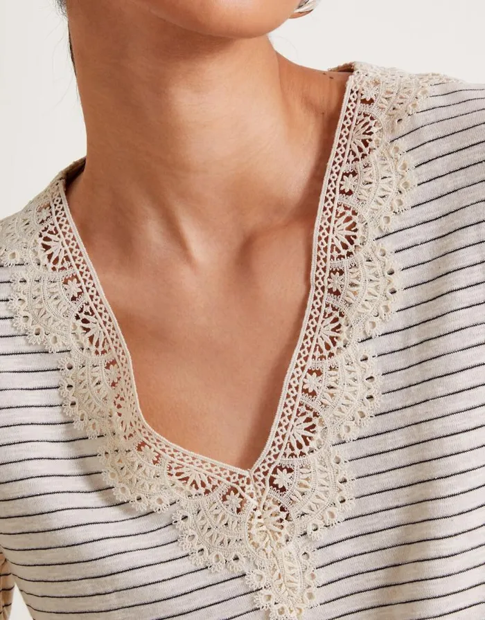 Monsoon Shay Stripe Lace TShirt Ivory Women Tops and Blouses Monsoon Shay Stripe Lace TShirt Ivory Women Tops and Blouses