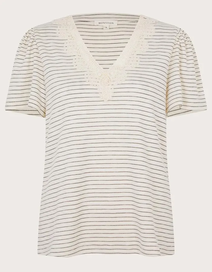 Monsoon Shay Stripe Lace TShirt Ivory Women Tops and Blouses Monsoon Shay Stripe Lace TShirt Ivory Women Tops and Blouses