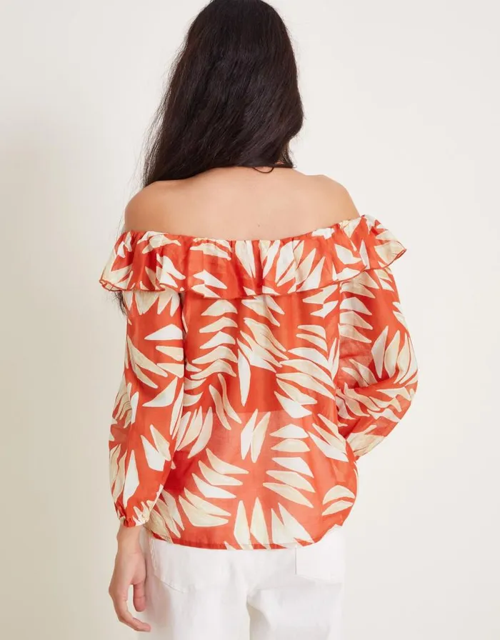 Monsoon Shelly Ruffle Bardot Top Orange Women Tops and Blouses Monsoon Shelly Ruffle Bardot Top Orange Women Tops and Blouses