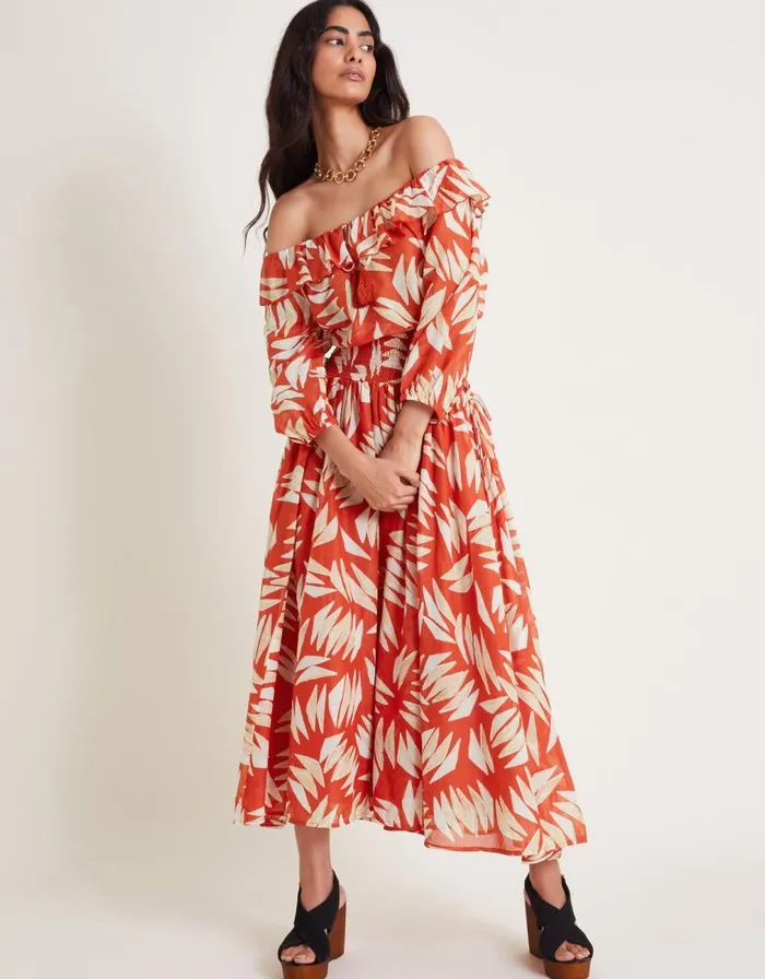 Monsoon Shelly Ruffle Bardot Top Orange Women Tops and Blouses Monsoon Shelly Ruffle Bardot Top Orange Women Tops and Blouses