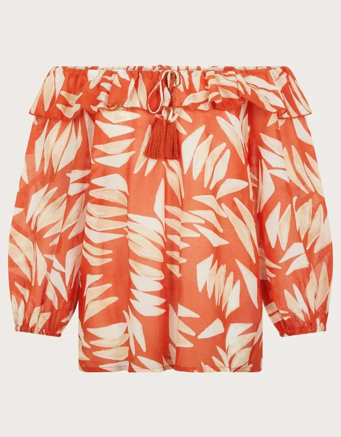 Monsoon Shelly Ruffle Bardot Top Orange Women Tops and Blouses Monsoon Shelly Ruffle Bardot Top Orange Women Tops and Blouses