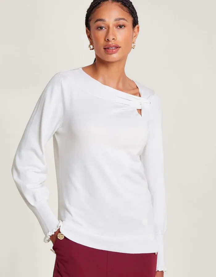 Monsoon Side Knot Twist Jumper With LENZING ECOVERO Ivory Women Knitwear Monsoon Side Knot Twist Jumper With LENZING ECOVERO Ivory Women Knitwear