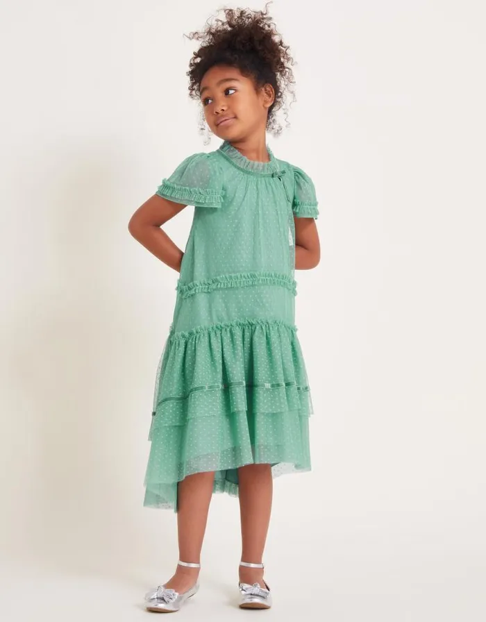 Monsoon Sienna Dobby Swing Dress Green Children Dresses