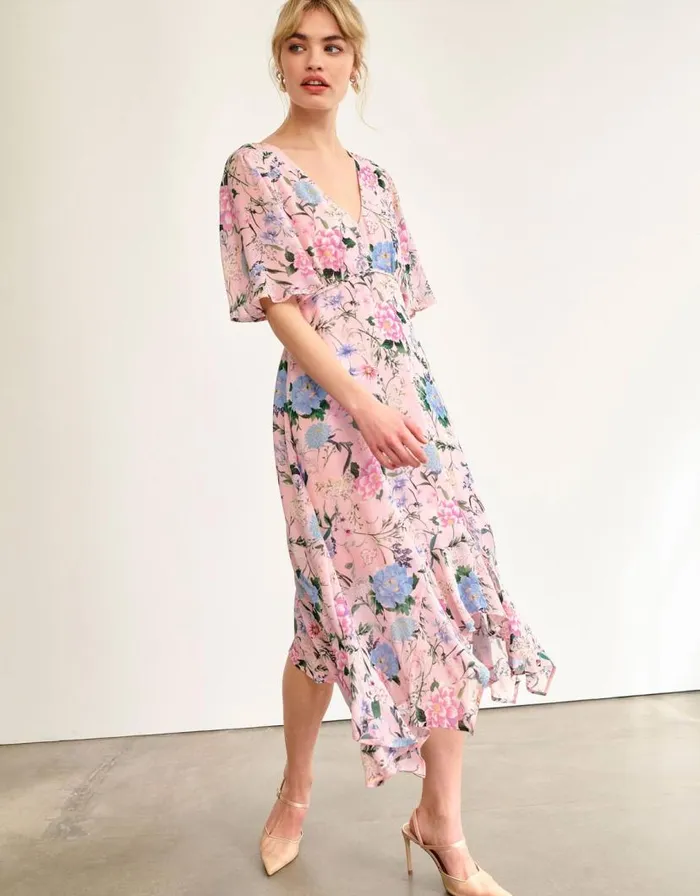 Monsoon Sisi Floral Print Dress Pink Women Occasionwear