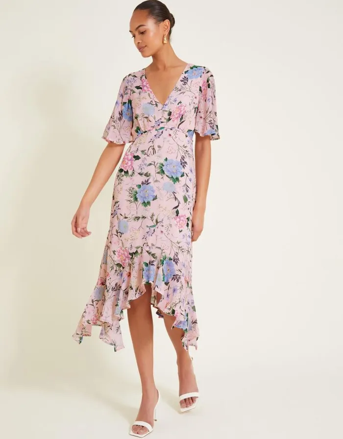 Monsoon Sisi Floral Print Dress Pink Women Occasionwear Monsoon Sisi Floral Print Dress Pink Women Occasionwear