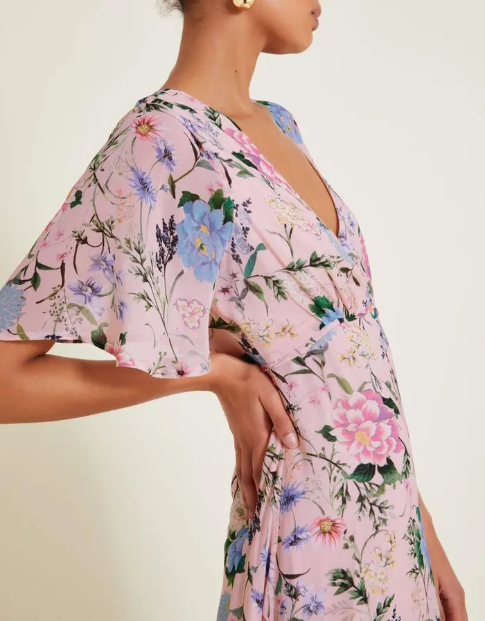 Monsoon Sisi Floral Print Dress Pink Women Occasionwear Monsoon Sisi Floral Print Dress Pink Women Occasionwear