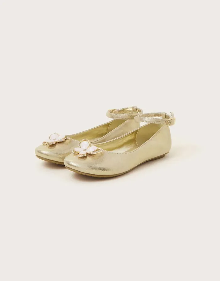 Monsoon Skye Sequin Embellished Ballerina Flats Gold Children Partywear