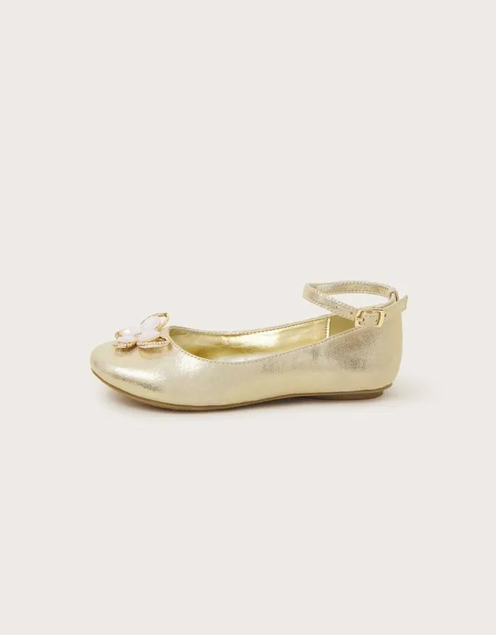 Monsoon Skye Sequin Embellished Ballerina Flats Gold Children Partywear Monsoon Skye Sequin Embellished Ballerina Flats Gold Children Partywear