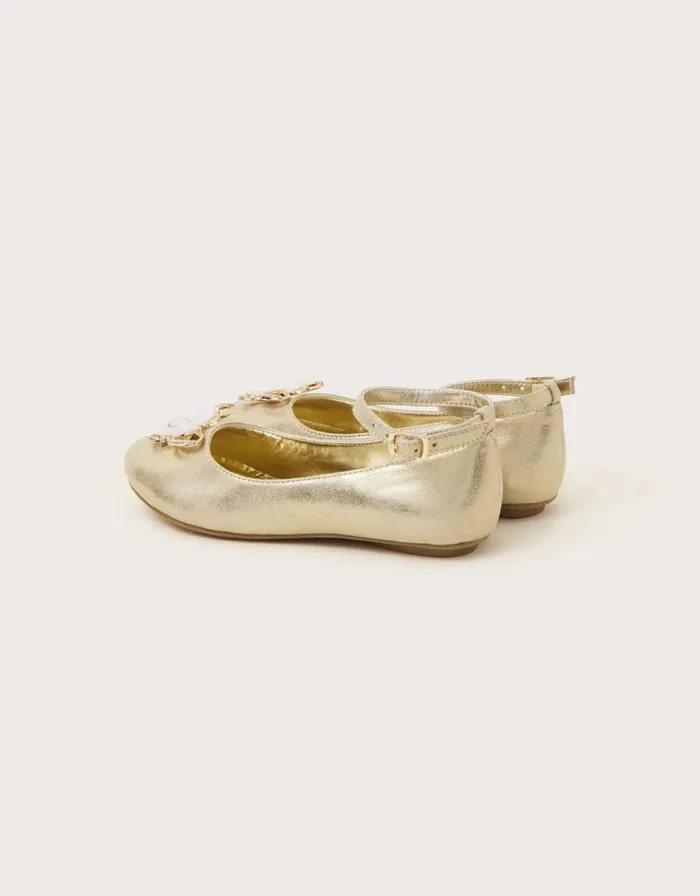 Monsoon Skye Sequin Embellished Ballerina Flats Gold Children Partywear Monsoon Skye Sequin Embellished Ballerina Flats Gold Children Partywear