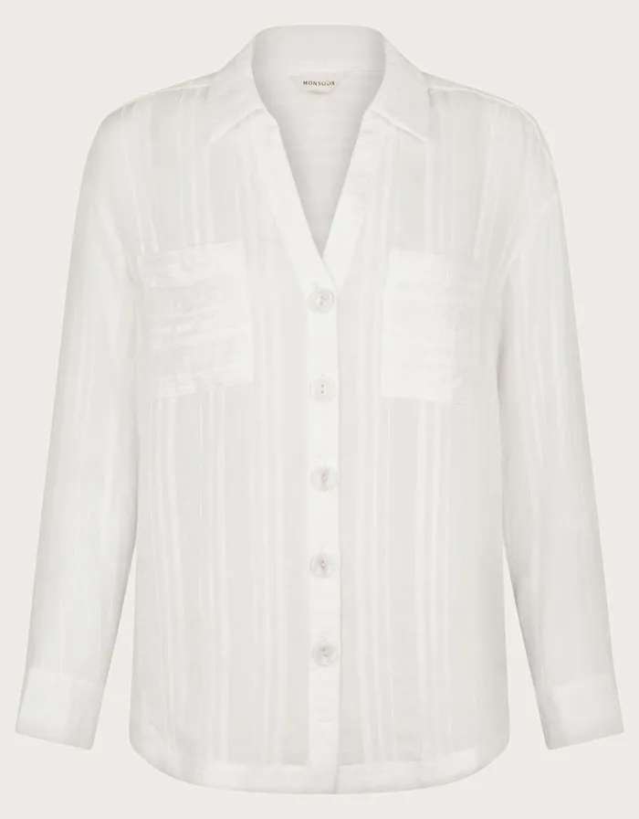 Monsoon Sofia Long Sleeve Textured Shirt White Women Tops and Blouses Monsoon Sofia Long Sleeve Textured Shirt White Women Tops and Blouses