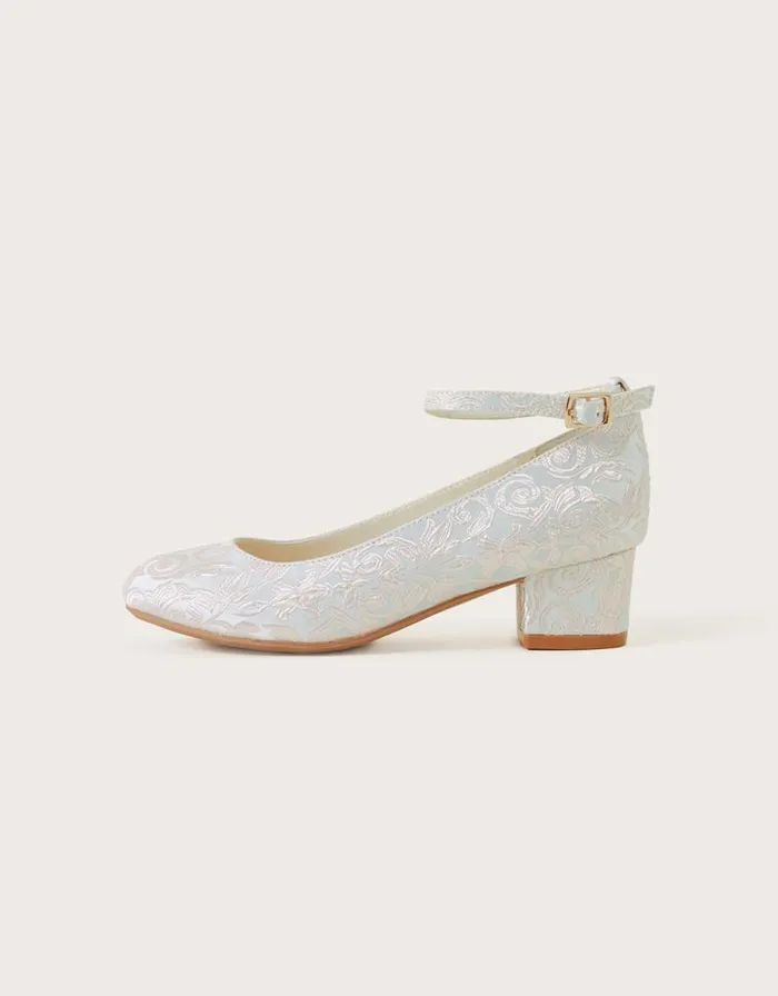 Monsoon Sophia Jacquard Heeled Shoes Ivory Children Partywear Monsoon Sophia Jacquard Heeled Shoes Ivory Children Partywear