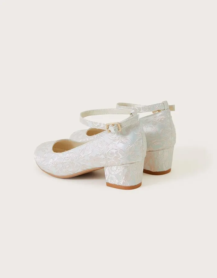 Monsoon Sophia Jacquard Heeled Shoes Ivory Children Partywear Monsoon Sophia Jacquard Heeled Shoes Ivory Children Partywear