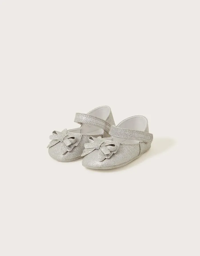 Monsoon Sparkle Bow Booties Silver Children Partywear