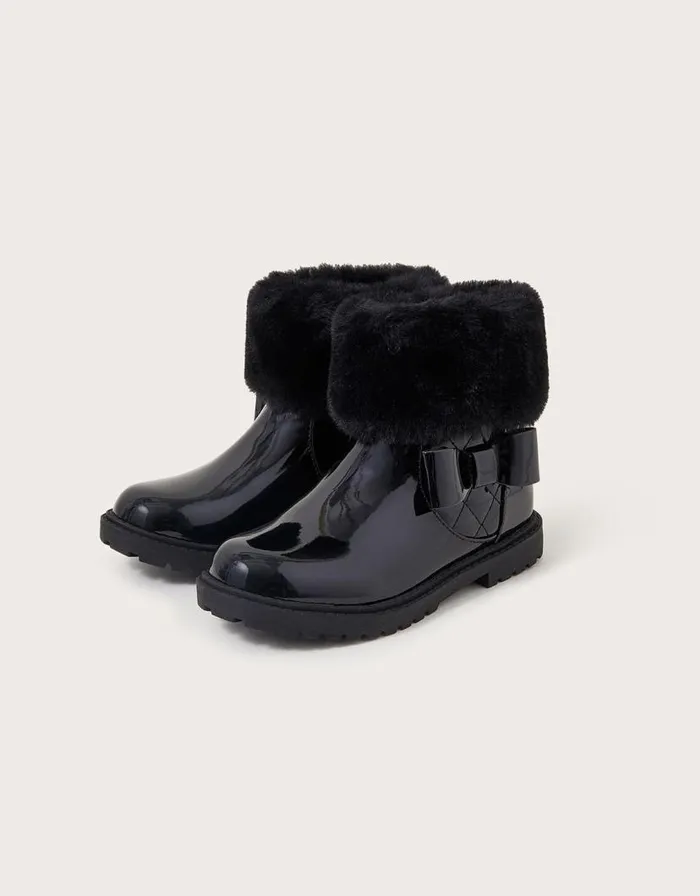Monsoon Stacey Patent Faux Fur Trim Boots Black Children Girls039 Shoes and Sandals Monsoon Stacey Patent Faux Fur Trim Boots Black Children Girls039 Shoes and Sandals