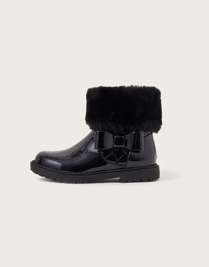 Monsoon Stacey Patent Faux Fur Trim Boots Black Children Girls039 Shoes and Sandals Monsoon Stacey Patent Faux Fur Trim Boots Black Children Girls039 Shoes and Sandals