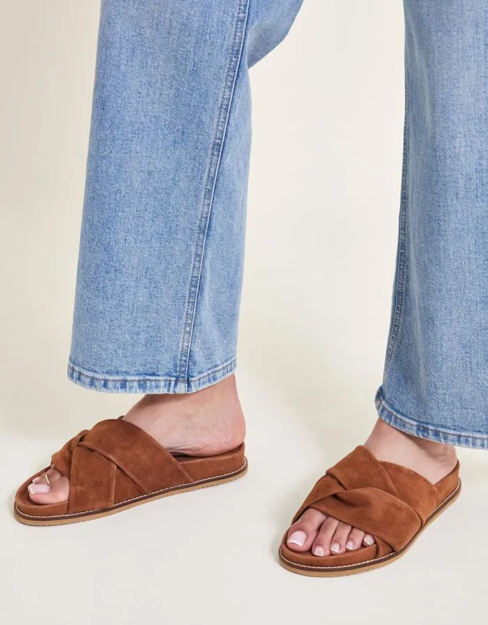 Monsoon Suede Twist Strap Sandals Tan Women Sandals