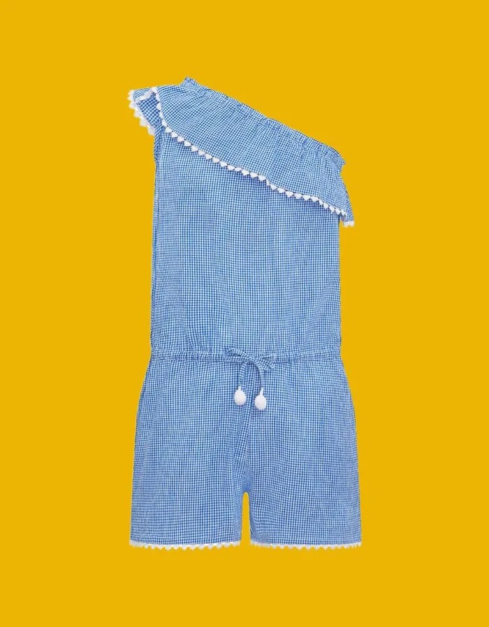 Monsoon Sunuva Gingham Playsuit Blue Children Beachwear and Swimwear