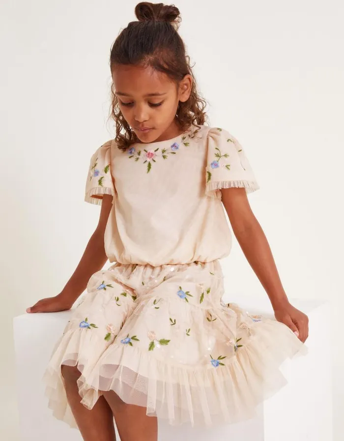 Monsoon Tula Embellished Tulle Top Pink Children Partywear