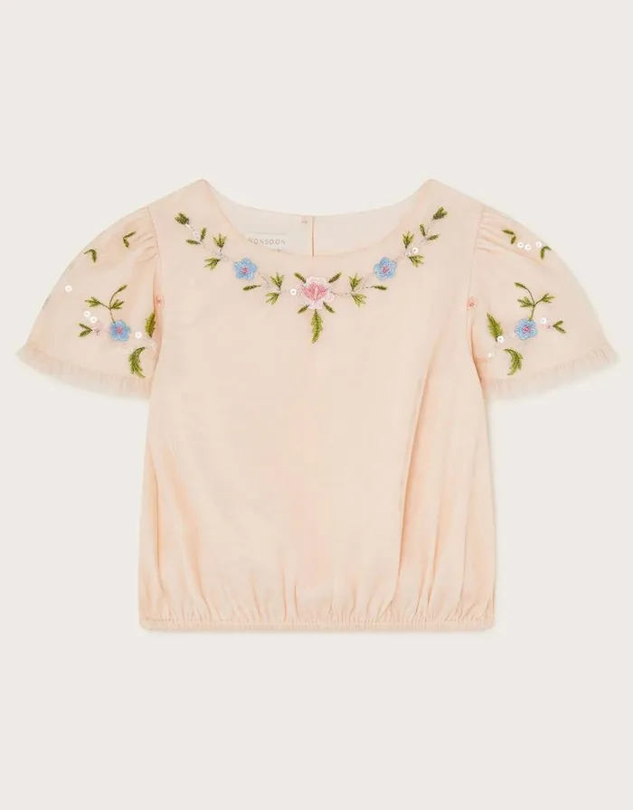 Monsoon Tula Embellished Tulle Top Pink Children Partywear Monsoon Tula Embellished Tulle Top Pink Children Partywear