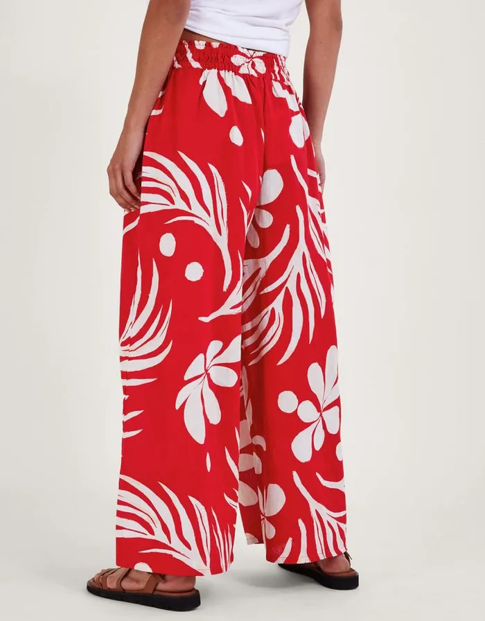 Monsoon Wide Leg Palm Print Trousers Red Women Beachwear and Swimwear Monsoon Wide Leg Palm Print Trousers Red Women Beachwear and Swimwear