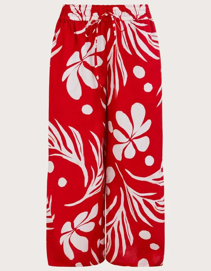 Monsoon Wide Leg Palm Print Trousers Red Women Beachwear and Swimwear Monsoon Wide Leg Palm Print Trousers Red Women Beachwear and Swimwear