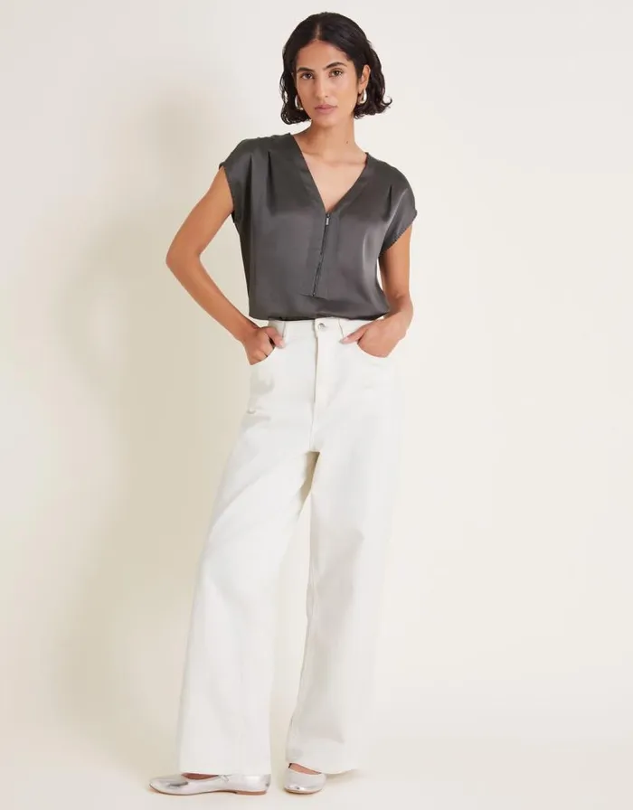Monsoon Wilde Sleeveless Satin Top Grey Women Tops and Blouses Monsoon Wilde Sleeveless Satin Top Grey Women Tops and Blouses