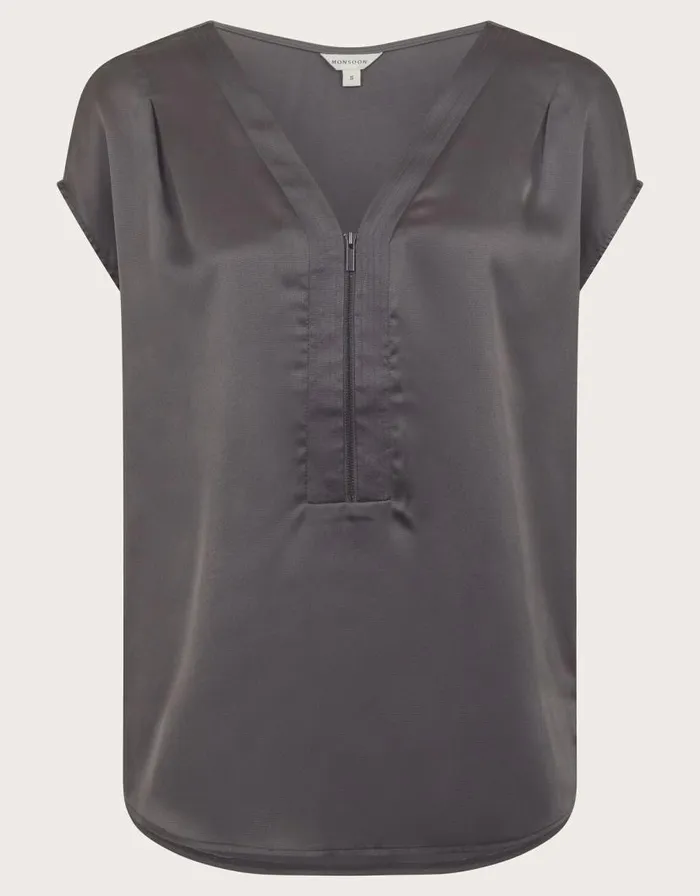 Monsoon Wilde Sleeveless Satin Top Grey Women Tops and Blouses Monsoon Wilde Sleeveless Satin Top Grey Women Tops and Blouses