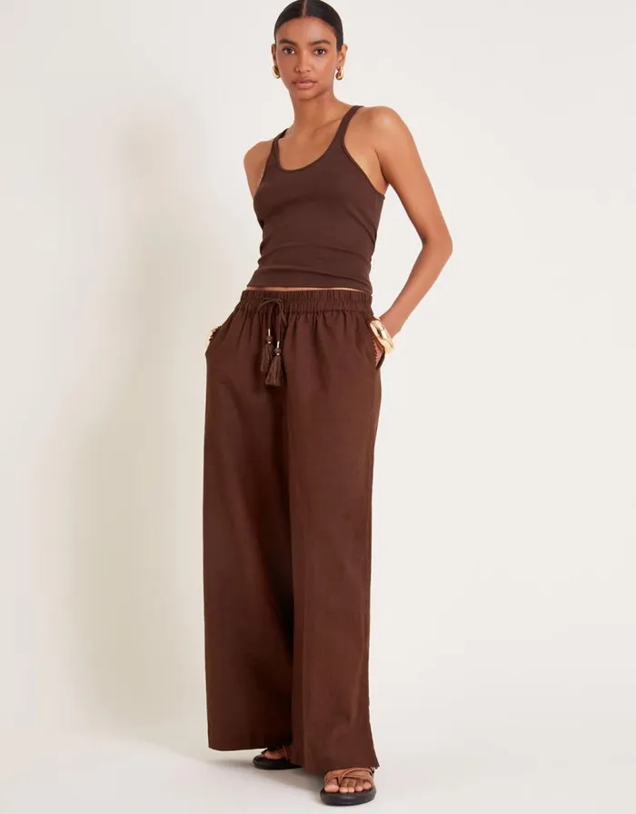 Monsoon Yara Plain Wide Leg Trousers Orange Women Beachwear and Swimwear