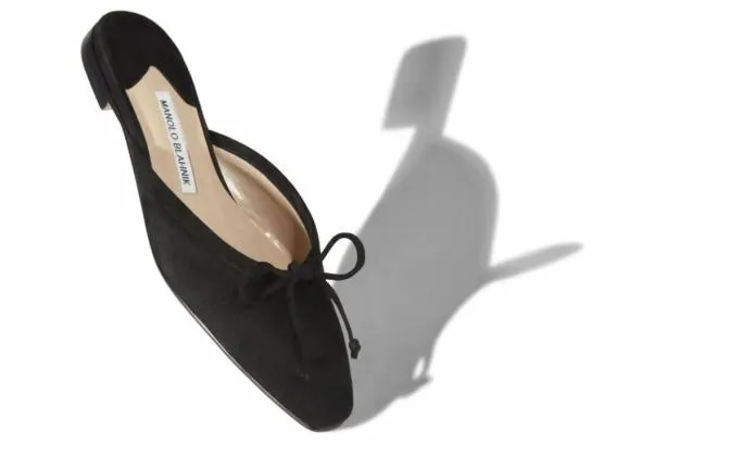 Mules Women Manolo Blahnik BALLERIMUBlack Suede Flat Mules