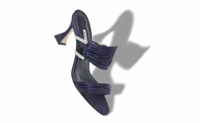 Mules Women Manolo Blahnik CHINAPNavy Blue Satin Gathered Mules