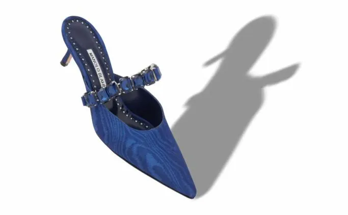 Mules Women Manolo Blahnik HUMIBAMUBlue Moire Jewel Strap Mules