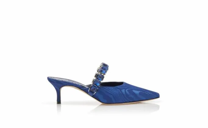 Mules Women Manolo Blahnik HUMIBAMUBlue Moire Jewel Strap Mules Mules Women Manolo Blahnik HUMIBAMUBlue Moire Jewel Strap Mules