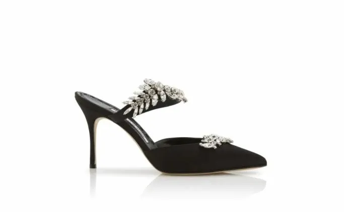 Mules Women Manolo Blahnik LURUM Black Satin Crystal Embellished Mules Mules Women Manolo Blahnik LURUM Black Satin Crystal Embellished Mules