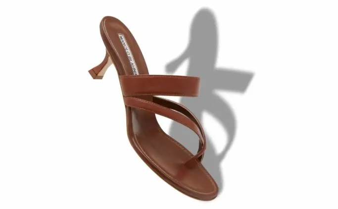 Mules Women Manolo Blahnik SUSABrown Nappa Leather Crossover Strappy Mules