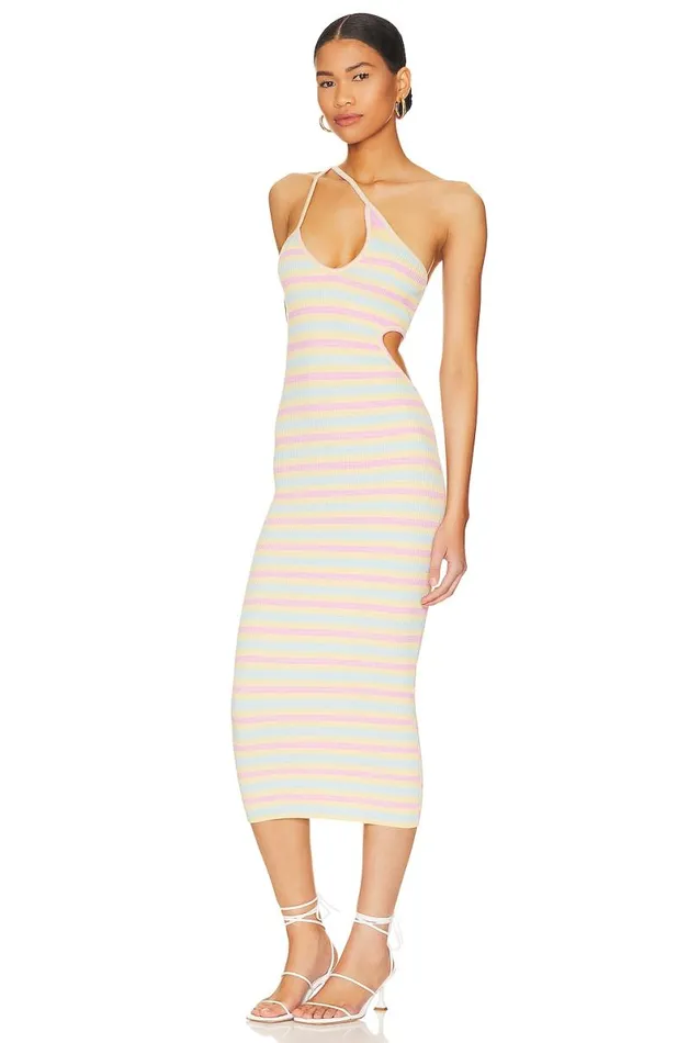 Nadira Cut Out Midi Knit Dress Pastel Stripe Women Lovers and Friends Dresses