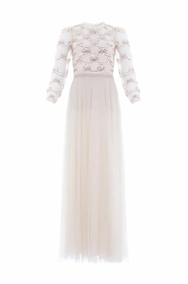 Needle and Thread Bow Sequin Bodice Ankle Gown Champagne Women Embellished Dresses Needle and Thread Bow Sequin Bodice Ankle Gown Champagne Women Embellished Dresses